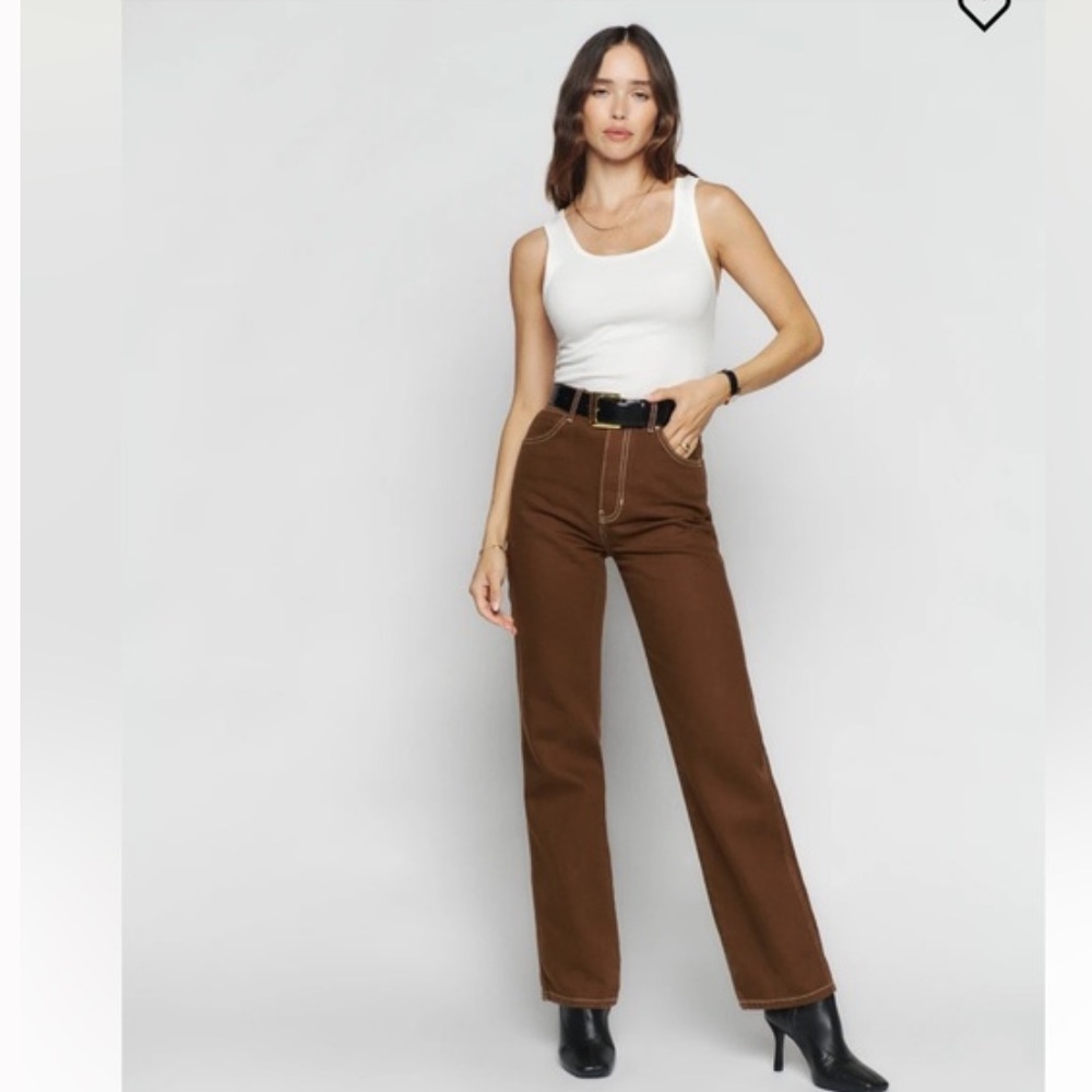 Reformation Cowboy High Rise Straight Leg Jeans in “Chocolate” wash sz 24
